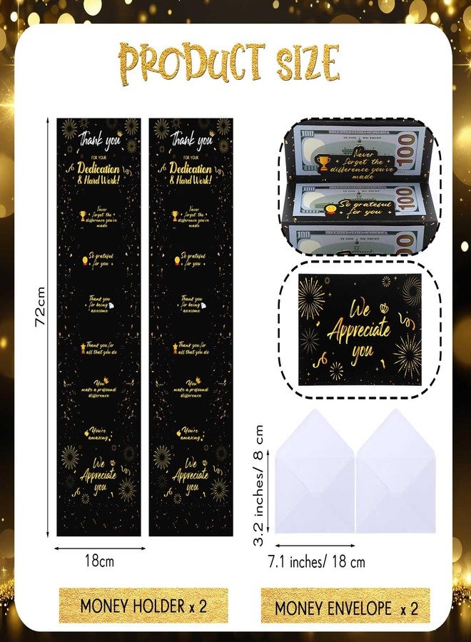 MiniInflat 2 Set We Appreciate You Money Holder Envelope for Cash Gift Black Gold Thank You for All Your Dedication Hard Work Decorations Money Card Gift Holder Teacher Employee Staff Nurse Volunteer - Image 2
